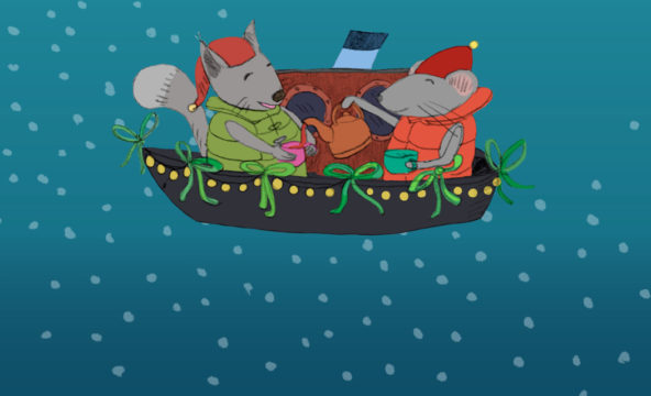 Kuvassa on partilaisten adventtikalenterin hiiret veneessää